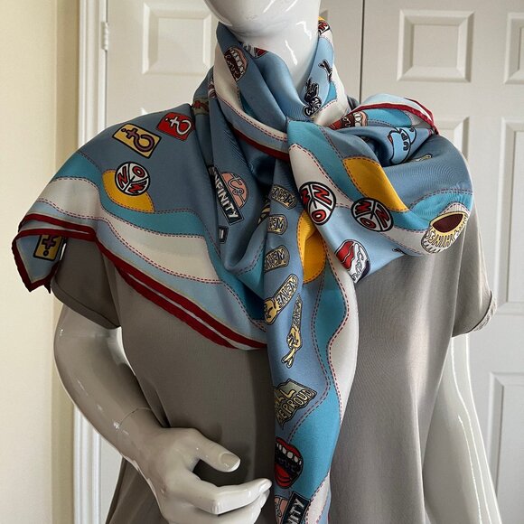Chloé Silk Scarf - Blues - Authentic - Picture 7 of 17